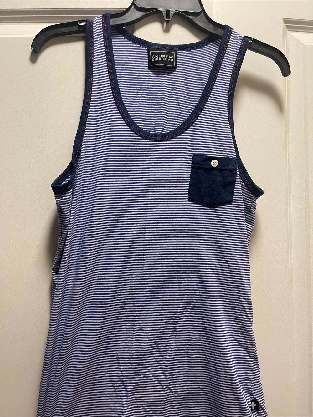 Andrew Christian Navy & White Striped Tank with Chest Pocket